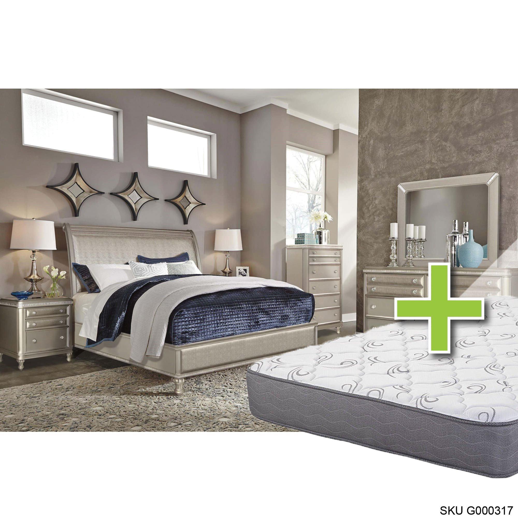 Rent to Own Riversedge Furniture Glam II 6 Piece Queen Bedroom Set w/ 9.5" Tight Top Medium